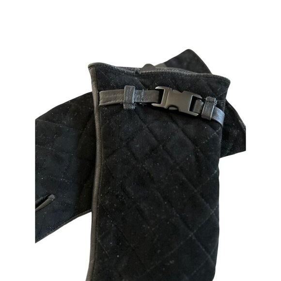 IL PASSO 100% Sheep Leather Black Quilted Gloves W/ Buckle Wool Blend Lining - Picture 3 of 9